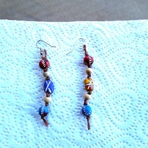 Boho Hand crafted, Hand Painted, Clay Earrings